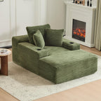 66" Oversized Chaise Lounge Sofa Chair Indoor, Modern Corduroy Single Sleeper Couch Chair with 3 Soft Pillows＆Cup Holder, Boneless Cloud Couch Single Seat Sofa Bed for Living Room Office (Green)
