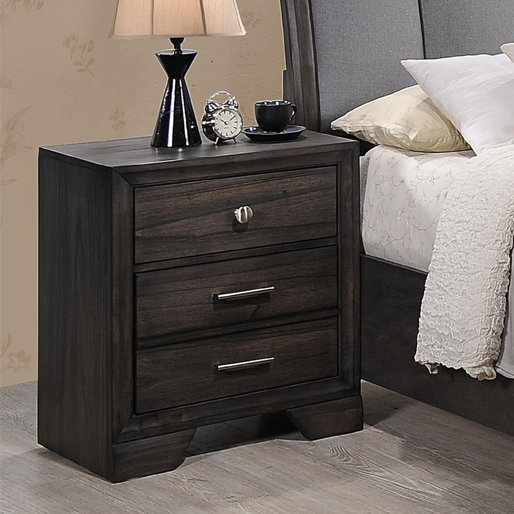 1pc Contemporary Dark Grain Finish Metal Knobs Two-Drawers Nightstand Gray,fo...