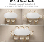 IRONCK 71" Oval Dining Table with Hidden Storage, Oak | Faux quartz-pattern laminate top, dual-sided cabinets, fluted engineered-wood base, and 397 lb capacity.