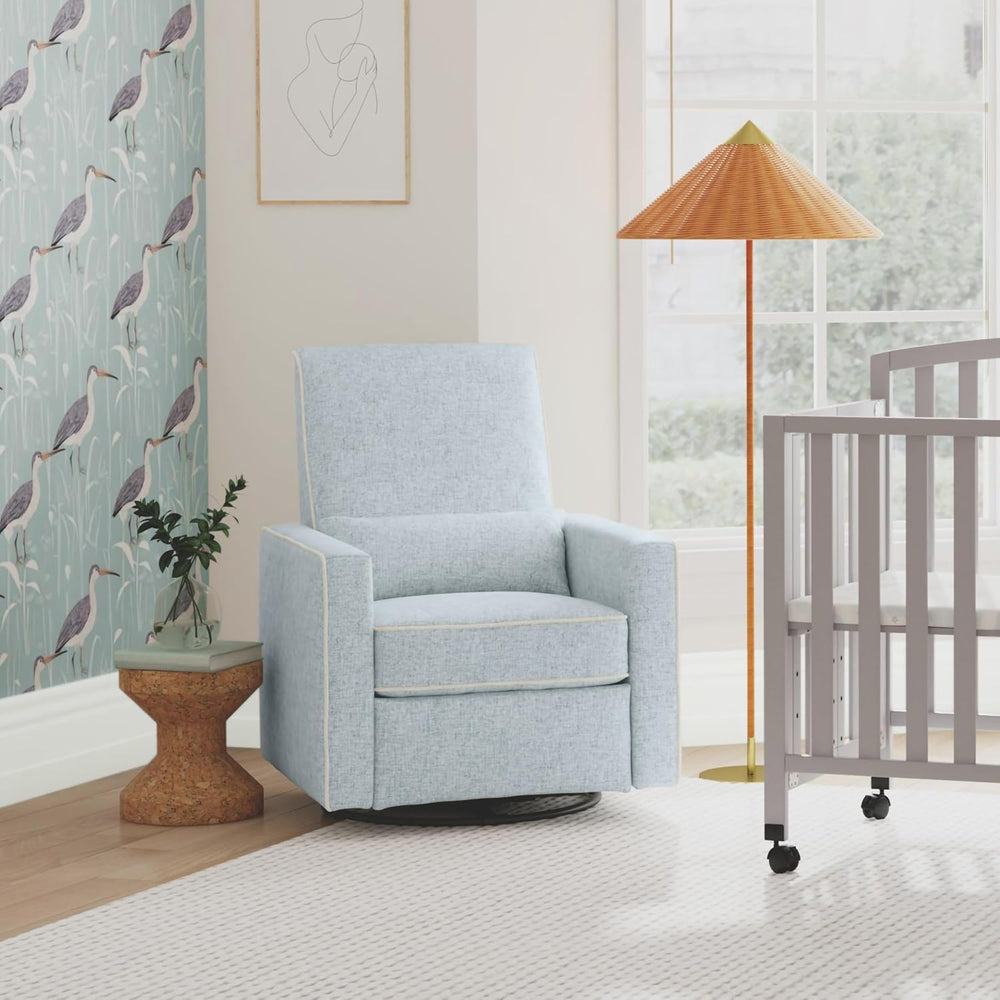 Davinci Piper Upholstered Recliner and Swivel Glider in Heathered Blue with C...