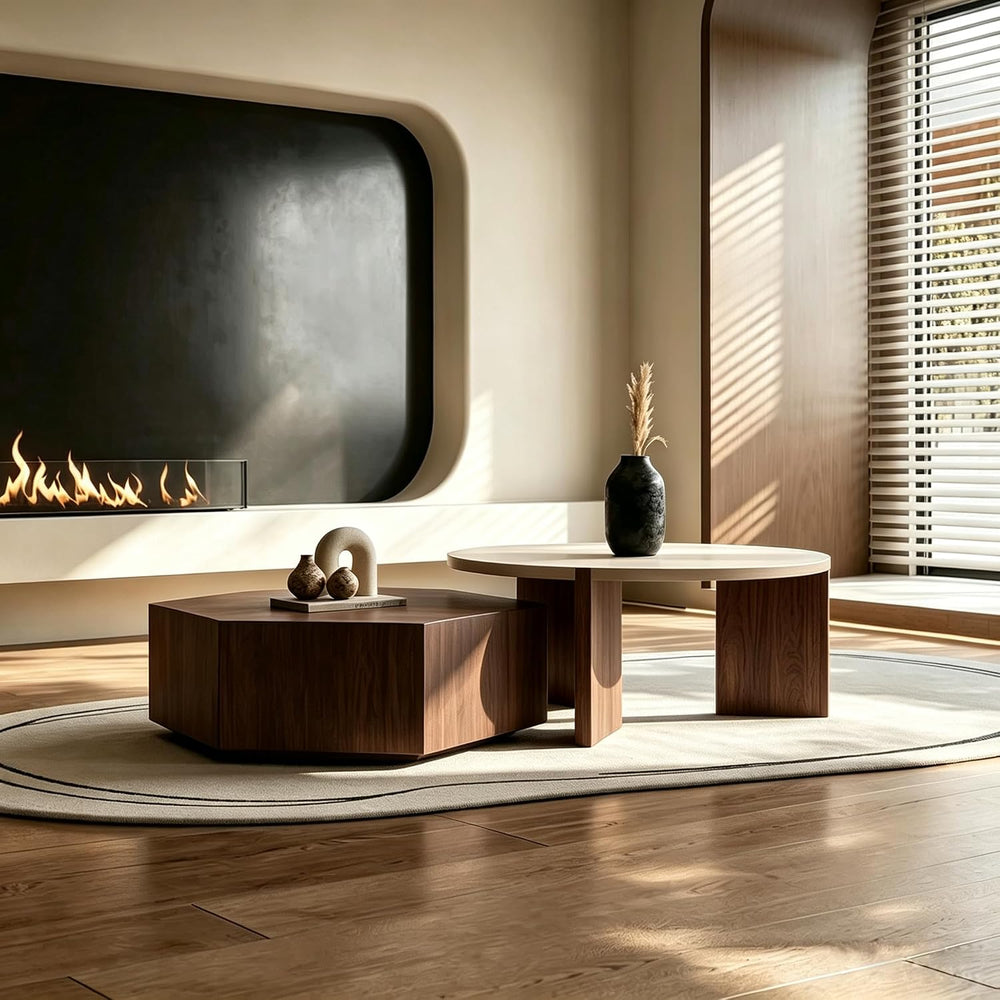 Round Nesting Coffee Table for Living Room, Hexagonal Side Table Set | White ...