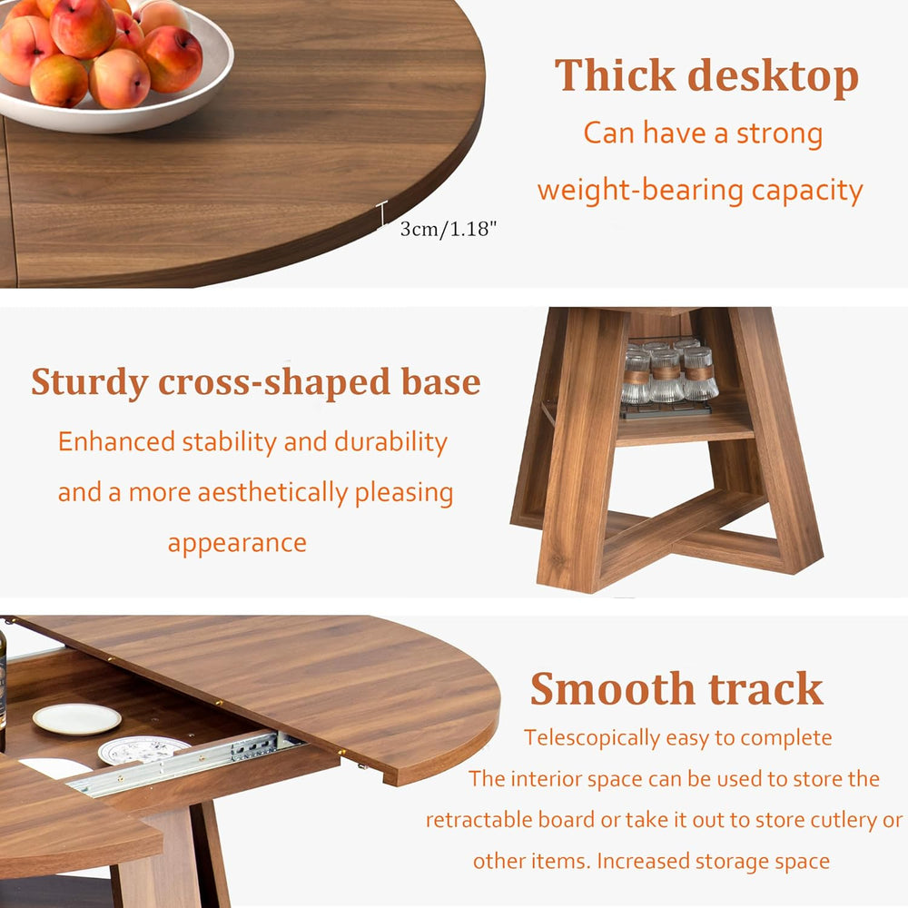 43.3"-59" Extendable Round Oval Dining Table for 4-8 with Storage S...