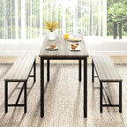 Rovibek 43" Dining Table Benches Set for 4, Modern Space Saving Kitchen Table Chairs & Adjustable Feet Breakfast Table 2 Benches, Wooden Industrial Style Farmhouse, Light Grey