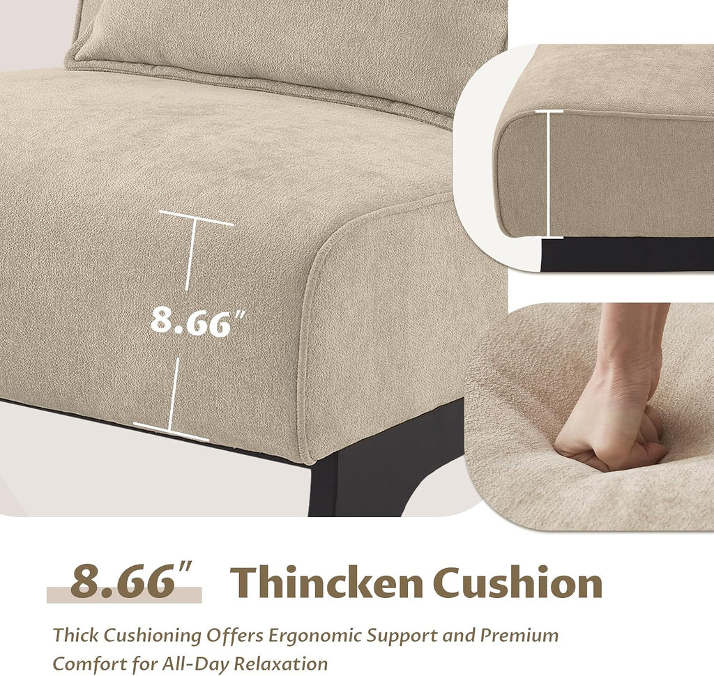 Armless Accent Chair Upholstered Comfy Modern Living Room Side Chair | Comfy Small Accent Lounge Chair with Pillow & Wooden Legs Accent Chair for Living Room Bedroom Farmhouse Reading Brown