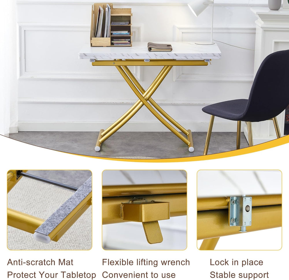 Height Adjustable Folding Table - Converts from Coffee to Dining, Wooden Top ...
