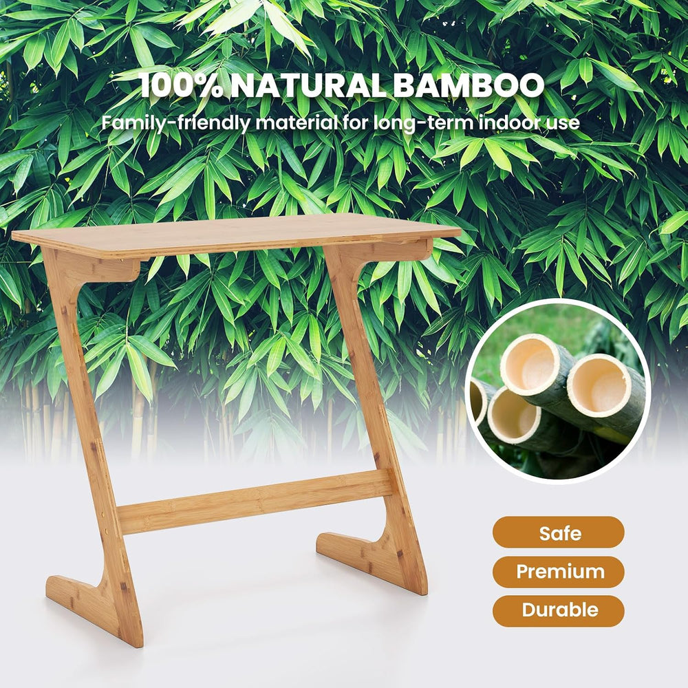 Tangkula Bamboo TV Tray Sofa Side Table, Z-Shaped Couch Table with 30” x 16” ...