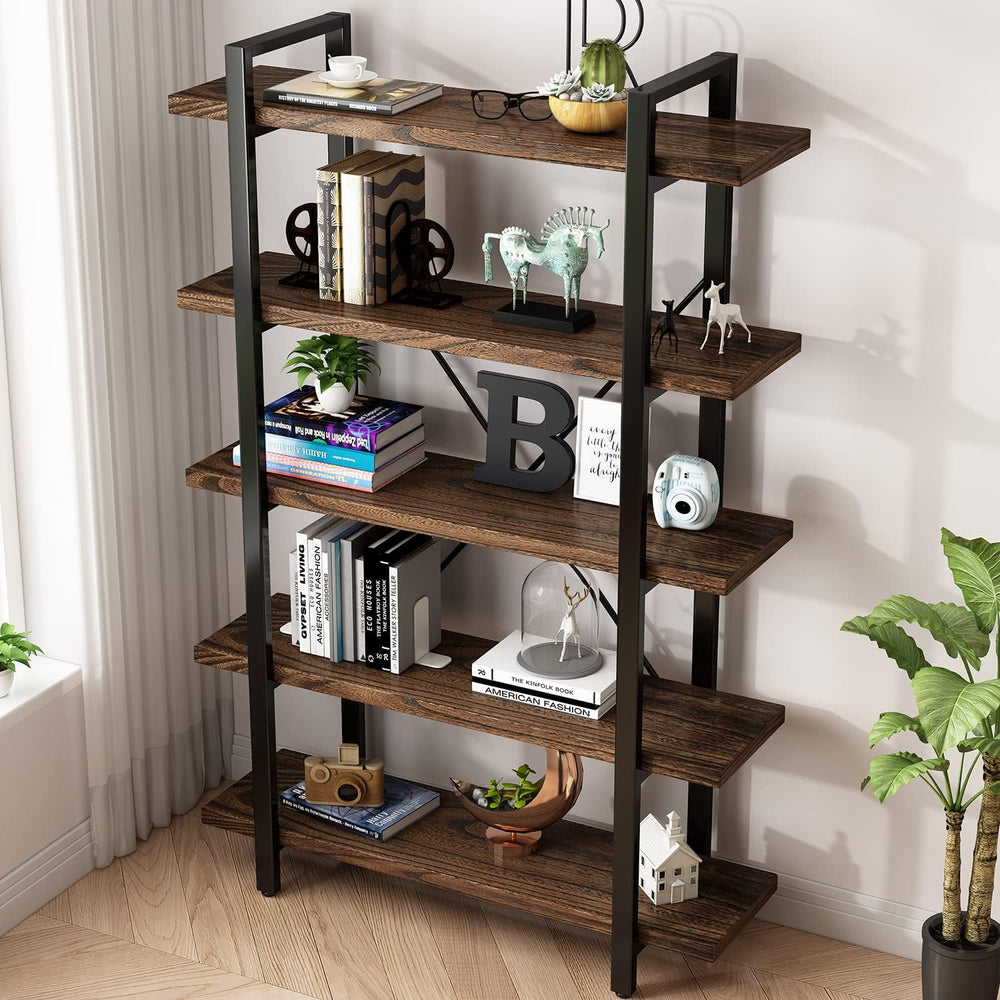 5-Tier Industrial Style Solid Wood Bookcase and Book Shelves,Rustic Wood and ...