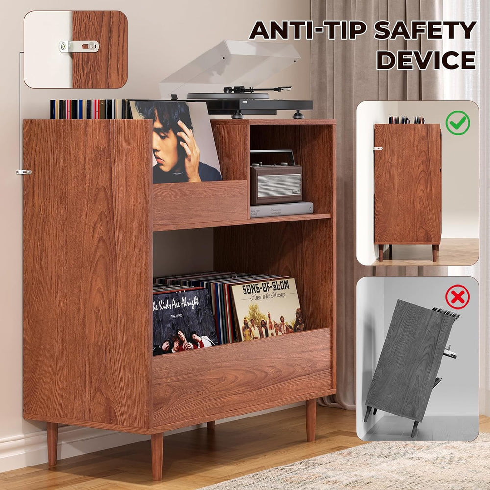 BROTTAR Mid Century Modern Record Player Stand，2-Tier Vinyl Record Storage