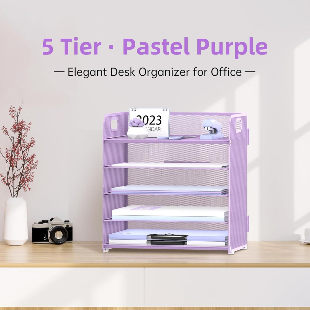 Supeasy 5 Trays Paper Organizer Letter Tray with Handle-Mesh Desk File Organizer, Paper Sorter Desk Organizer for Office, Home or School