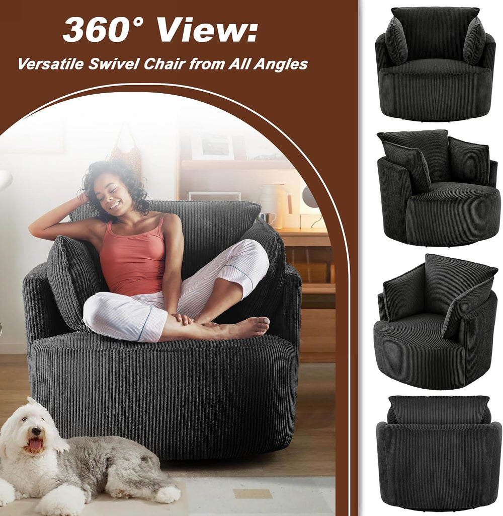 Swivel Accent Chair Round Barrel Armchair Upholstered Living Room Chair Cordu...