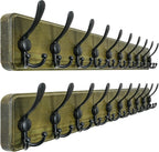 Dseap Coat Rack Wall - Heavy-Duty 38-1/4" Long, with Reinforced 10 Custom Tri-Hooks, Solid Wood Wall Hanger for Coats Hat Jackets - Rustic Farmhouse Entryway Storage,Weathered Green & Black,Pack of 2