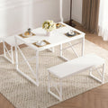 VECELO 43.3" Kitchen Dining Table Set for 4, Heavy-Duty Steel Frame & Wood-Grain Tabletop, Space-Saving Dinette Sets with 2 Benches for Breakfast Nook and Small Space, White