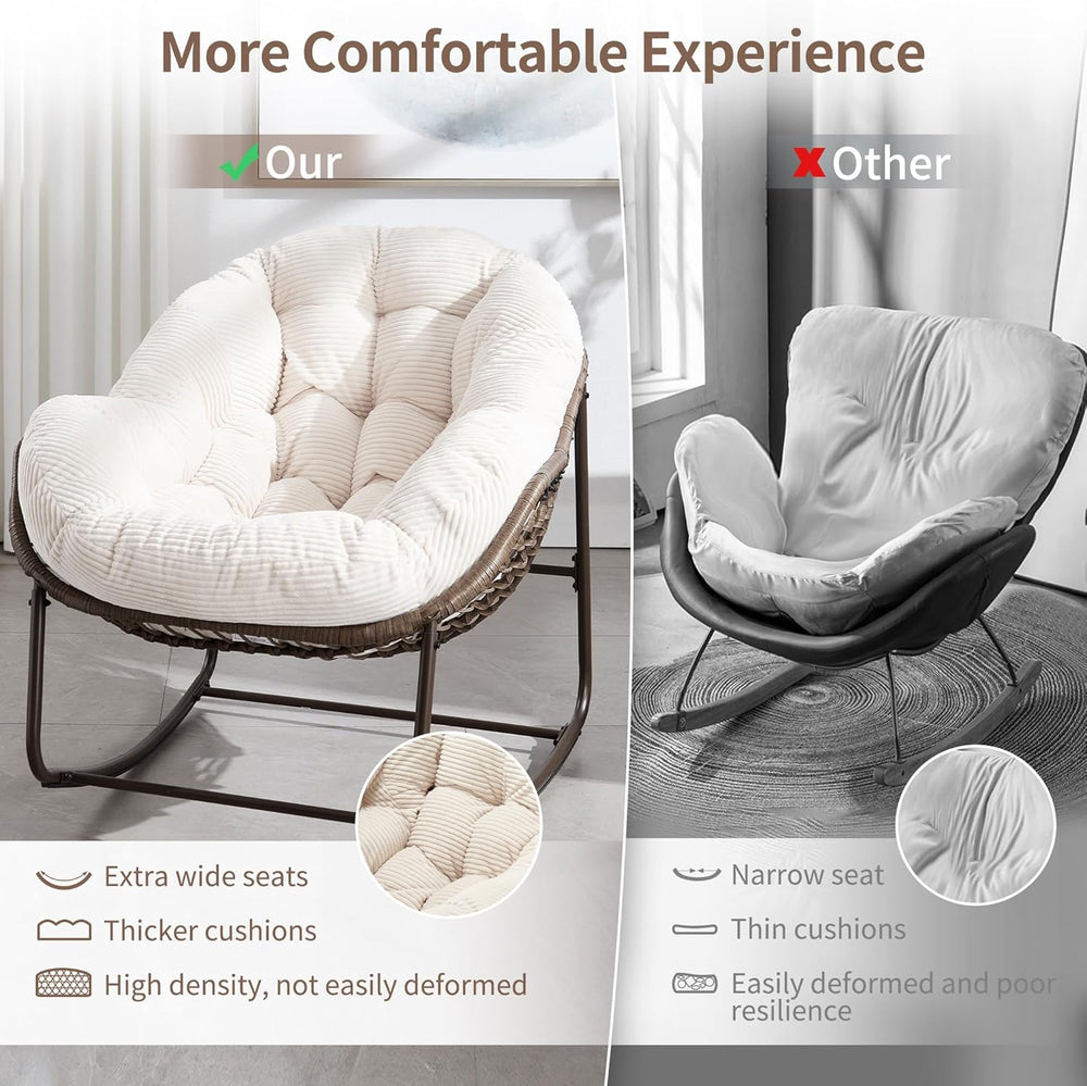 HOMEFUN Outdoor Patio Rocking Chairs, Oversized Papasan Rock Chair Indoor wit...