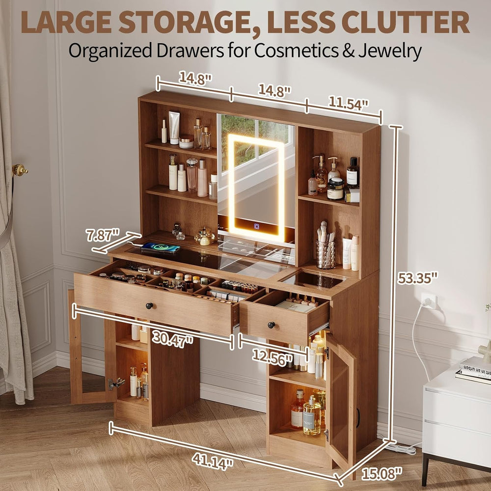 GarveeHome Makeup Vanity Desk with Mirror and Lights, 41" White Vanity S...