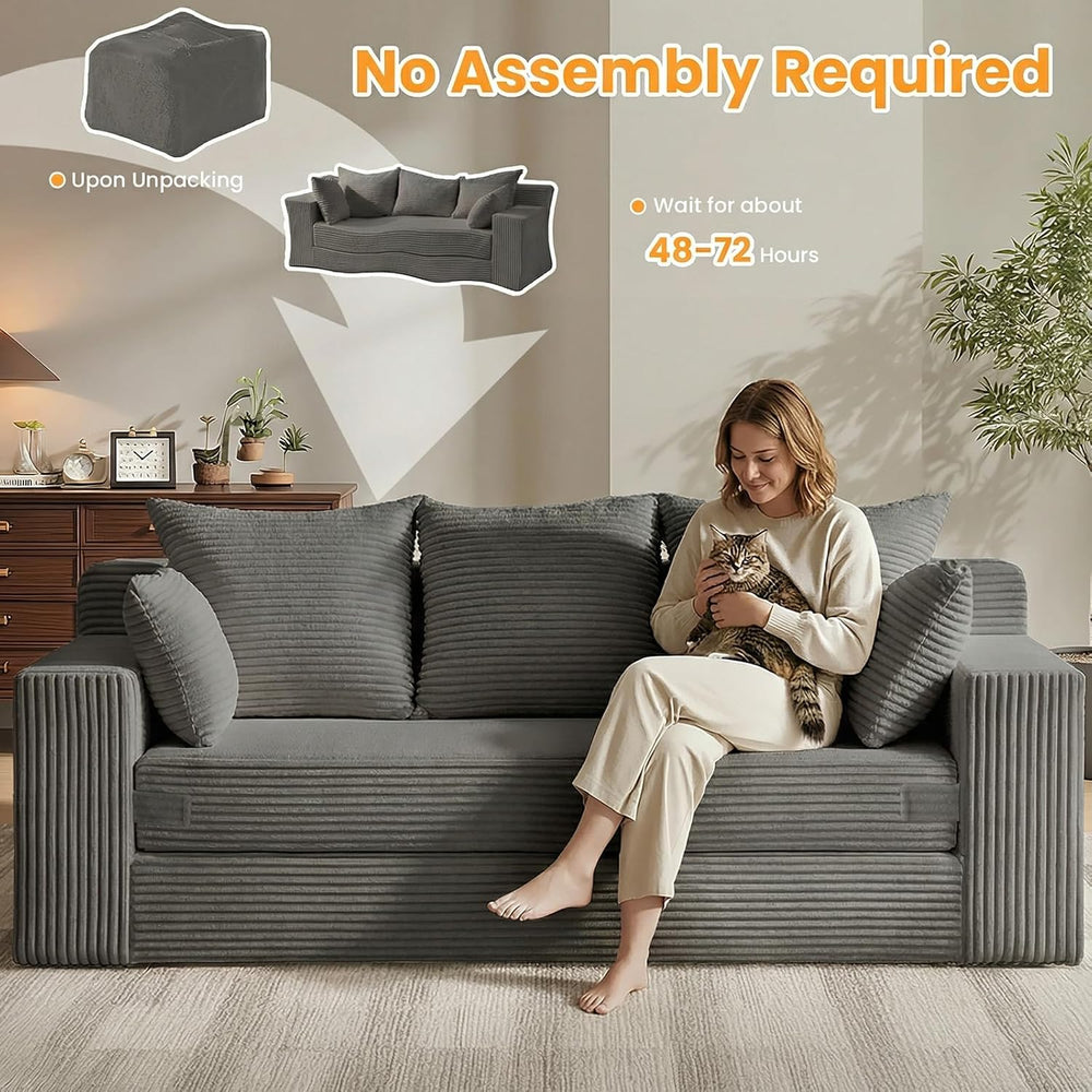 Oversized Loveseat, 3 Seater Pull Out Convertible Sofa Bed, 70" Gray Cou...