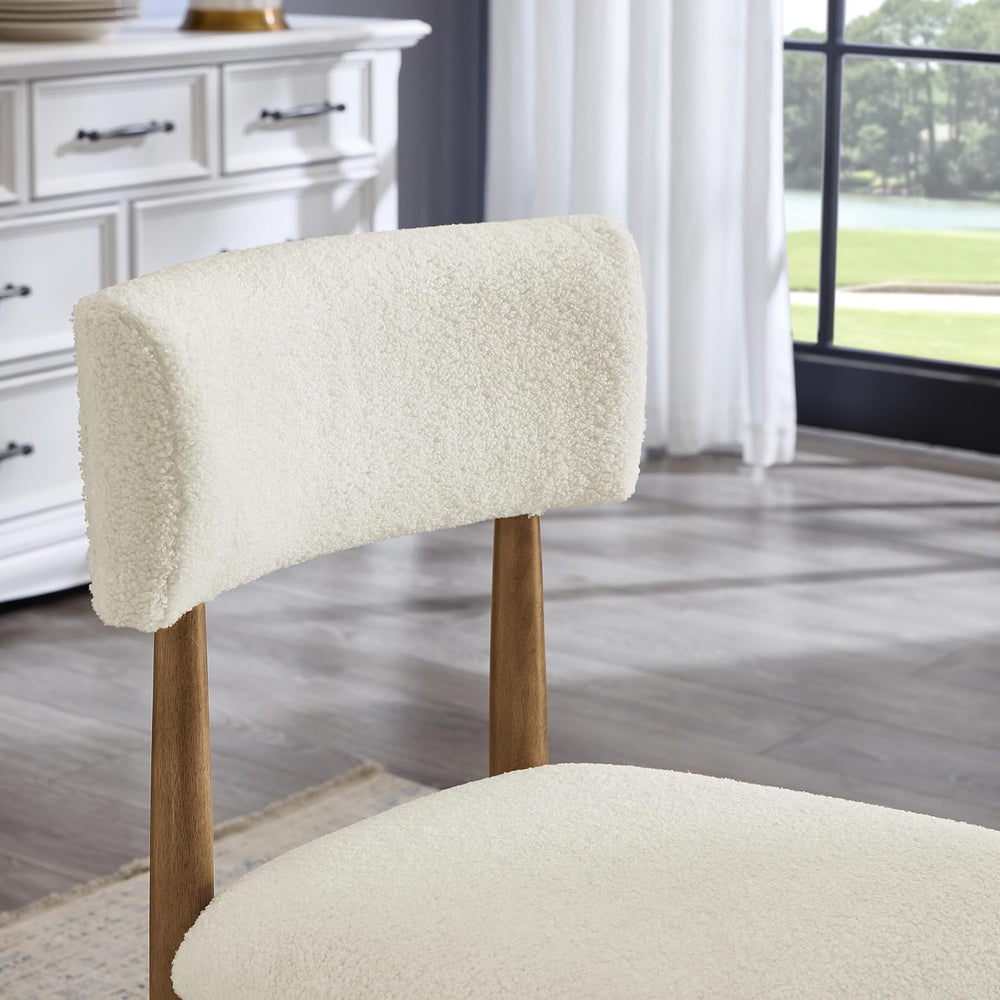 Roundhill Furniture Ellis Boucle Upholstered Dining Chairs, Set of 2, White/N...