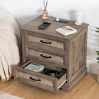 HOMMPA 24'' Farmhouse Nightstand with Charging Station, Bedside Tables with Storage, Side Table with AC Outlets & USB Port, 3 Drawers End Table Dresser, Wood Night Stand for Bedroom, Greige