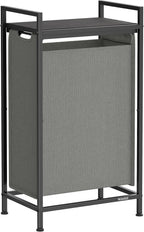 VASAGLE Laundry Hamper, Laundry Basket, Laundry Sorter with a Pull-Out and Removable Bag, Shelf, Metal Frame, 12.4 Gallons (47 L), 16.5 x 11 x 29.5 Inches, Slate Gray and Charcoal Gray UBLH001G01