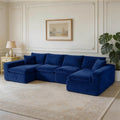 THSUPER 130'' Oversized U Shaped Deep Seat Boneless Sectional Couch. Blue | 6-Seat Plush Corduroy Cloud Sofa, No Assembly Required, 19" Extra-High Seat, 10-Year Durability, Memory Foam