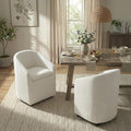 Upholstered Dining Chairs with Casters, Washable Cover Modern Dining Room Chairs with Barrel Backrest & Dual Armrest for Kitchen, Living Room, Bedroom, Linen Fabric, 2PCS