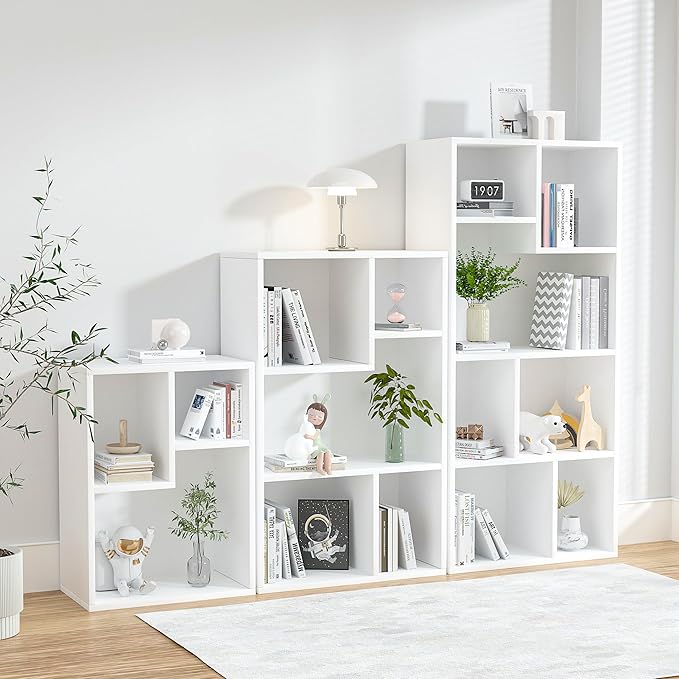 VECELO 42" Modern White Bookshelf, 7 Cube Organizer Bookcase,Fits Talles...