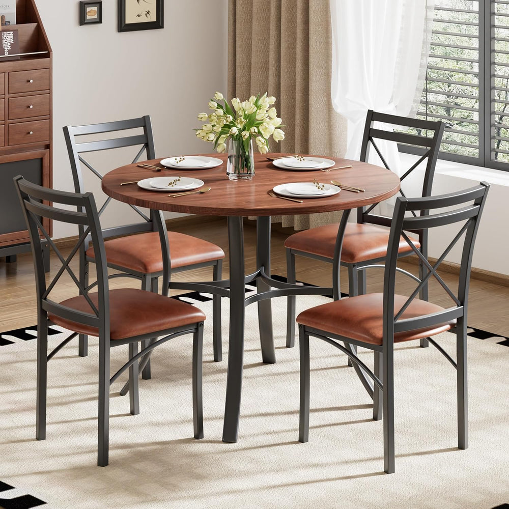 VECELO 5 Piece Dining Table Set for 4 with Chairs, Wood Grain Tabletop, Small...