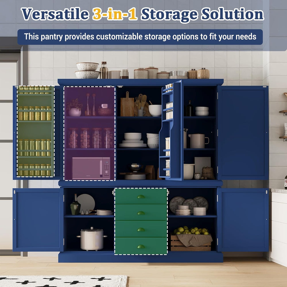 73" H Large Kitchen Pantry with Storage, Freestanding Wooden Cupboard wi...