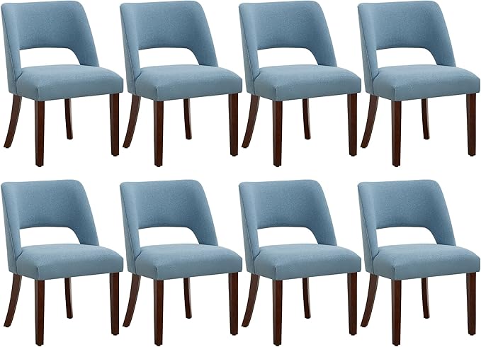 Dining Chair Set of 8,Modern Dining Room Chairs with Thick Cushions,Upholstered Linen Fabric Kitchen Chairs for Kitchen Dining Room LIGHTBLUE
