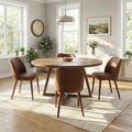 GarveeHome Leather Dining Chairs Set of 4 Upholstered PU Dining Chair with Wood Legs, Wing Backrest, Wooden Kitchen Chairs with Thick Cushions, Leveling Feet for Dining Room, Living Room, Brown