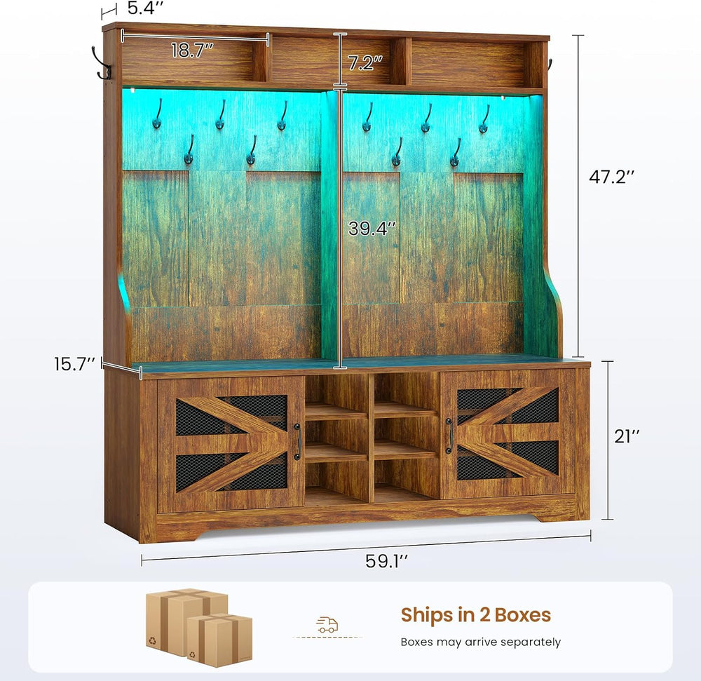 Itaar Hall Tree with Bench and Shoe Storage, 5-in-1 Entryway Bench with Coat ...