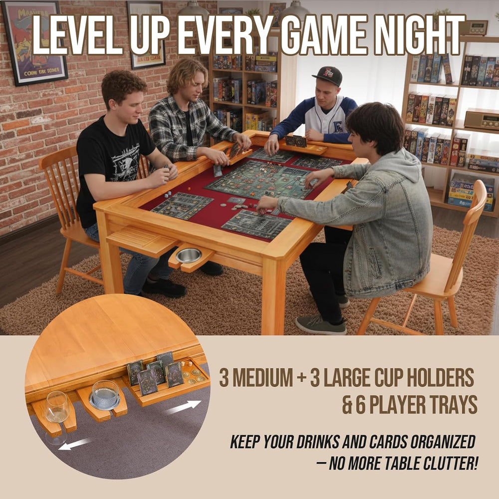 63" Solid Wood Board Game Table for Gaming/Dining, Removable Top | Gamin...