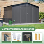 10x8 FT Outdoor Storage Shed with Floor Frame Structure and Lockable Doors, Durable and Sturdy Meta Sheds with Waterproof Roof Garden Tool Shed Ideal for Backyard Patio (Black