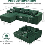 97" Modular Sectional Sofa, L-Shaped Boneless Couch with Deep Seat, Cozy Cloud Couch Sectional with Convertible Ottoman, Modern Sectional Couches for Living Room（ Green）