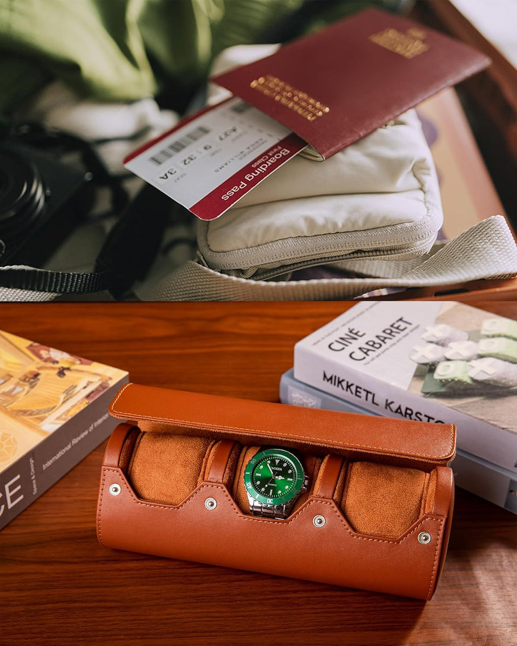 MR.OKAY 3 Watch Travel Case- Classic Leather Watch Case With Perfect Texture.Portable Watch Roll Or Organizer For Storage And Display. Luxury Gifts For Men, All Handmade by Artisans.