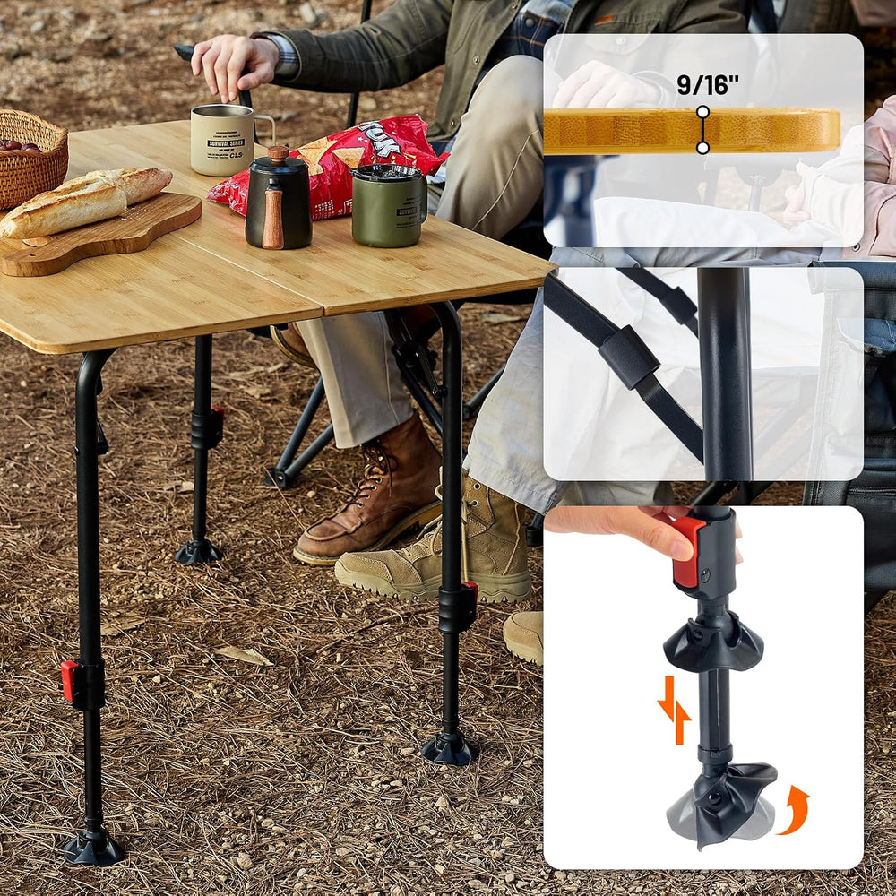 TIMBER RIDGE Bamboo Folding Camping Table, Portable RV Picnic Table | Adjusta...