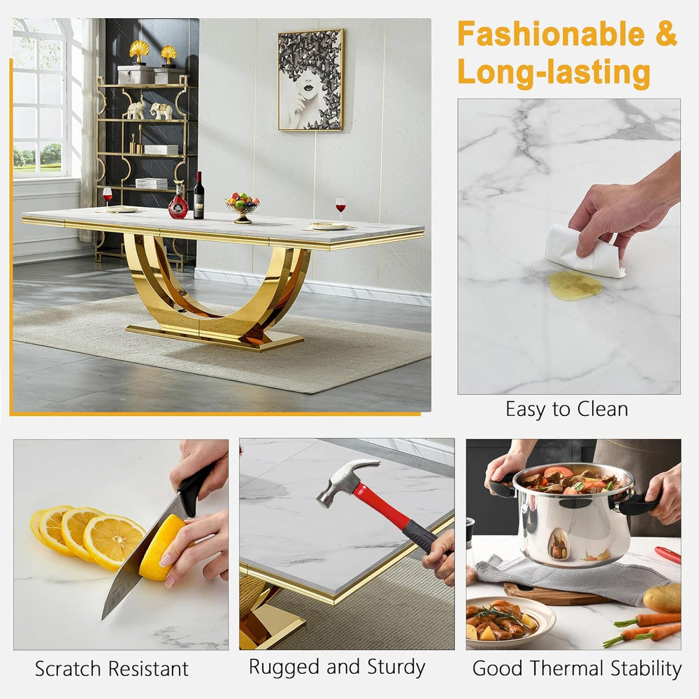 94 in Luxury Faux Marble Dining Table for 6 8 10 People, White Faux Marble Di...
