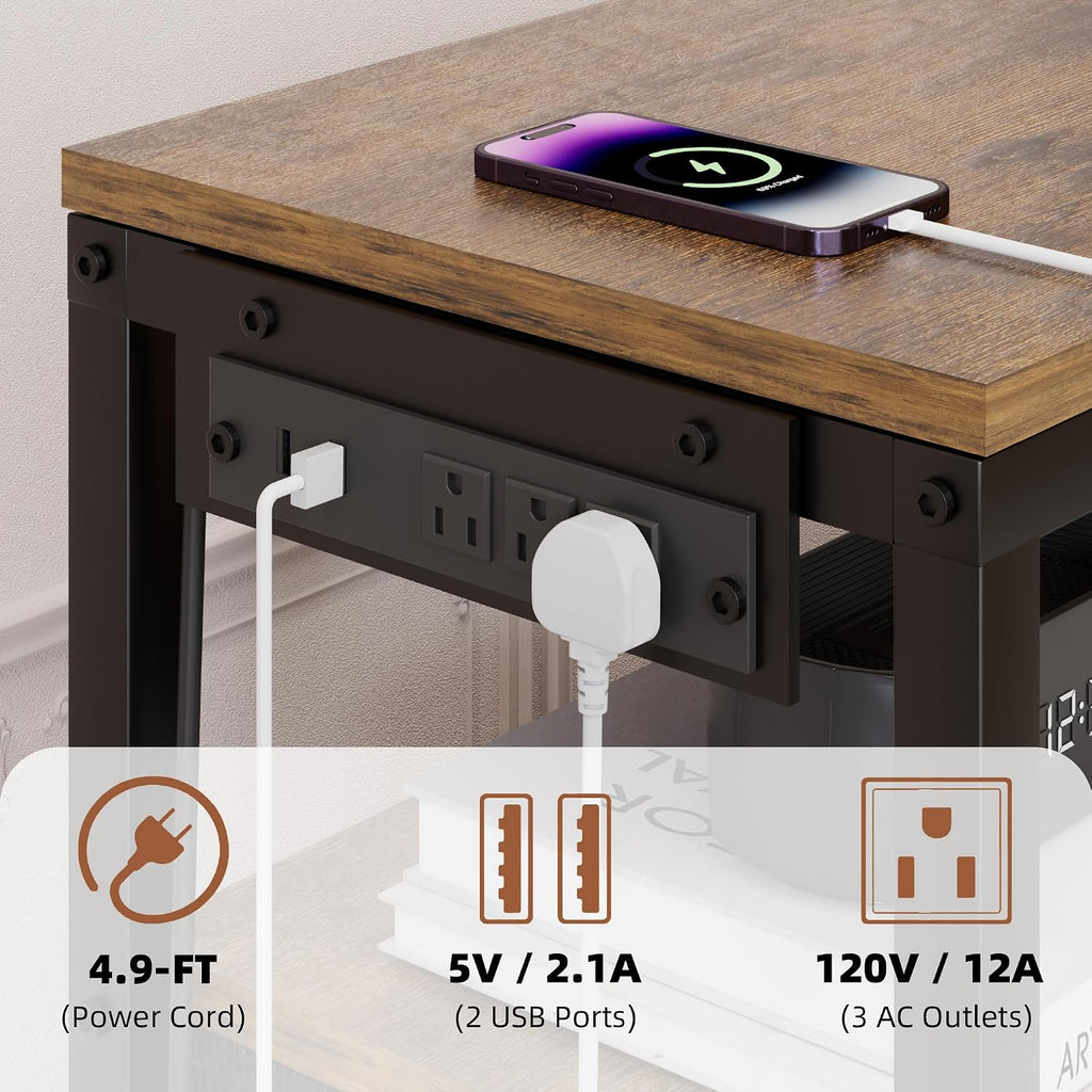 JUSTOGO TV Stand with Mount & Power Outlet for 32-70 Inch TVs, Rustic Brown | TV Console with Drawers & Led Lights, AC Outlets & USB Ports, For Living Room, Bedroom, Height Adjustable, Swivel TV Cabinet