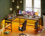 Coleshome 66" L Shaped Larger Gaming Desk, Corner Computer Desk, Sturdy Home Office Computer Table, Writing Workstation, Vintage