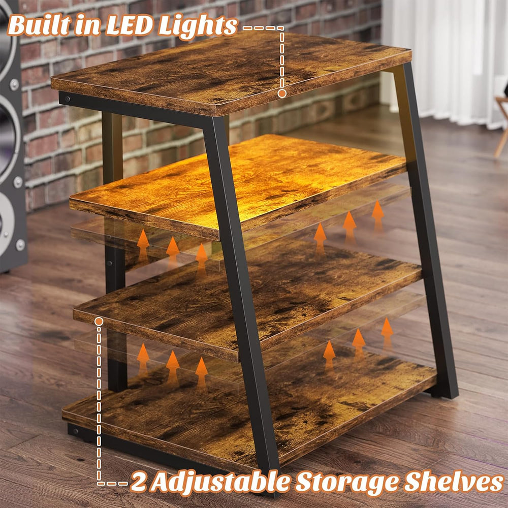 Besiost AV Media Stand with Outlets, Media Console with LED Lights, Stereo Ra...