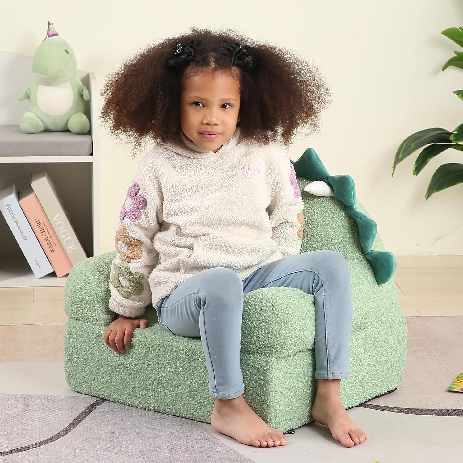 MOMCAYWEX Comfy Toddler Chair, Snuggly Kids Armchair, Green Dinosaur