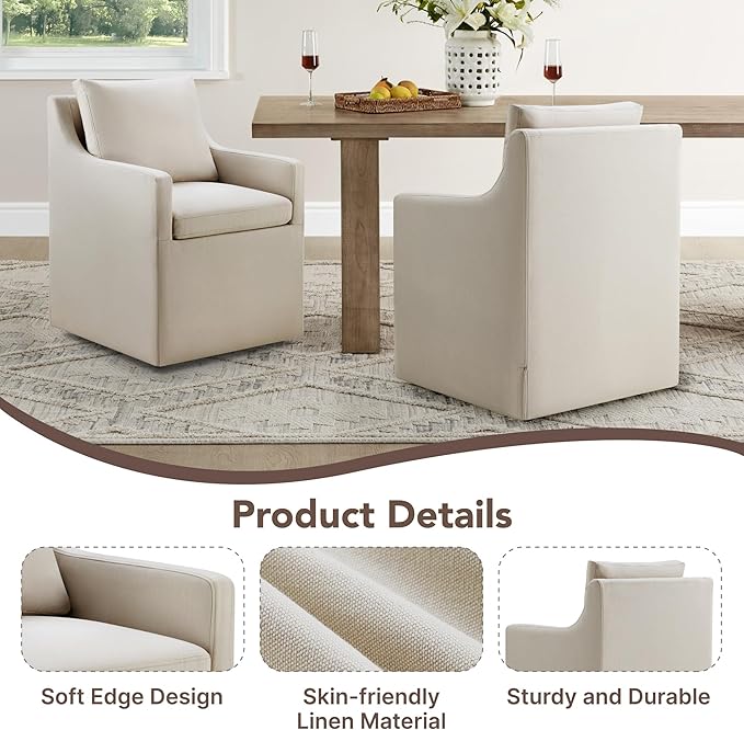 Upholstered Dining Chairs Set of 1, Modern Dining Room Chairs with Casters &a...