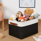 DULLEMELO Canvas Storage Bin with Handles, Fabric Bins for Shelves, Bedroom, Office,Nursery,Fabric Storage Baskets for Toys, Clothes,Gift(3-Pack Medium-15 inch X 11 inch X 9.5 inch , White&Black)