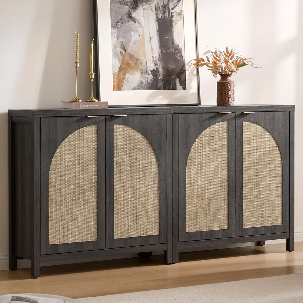 SICOTAS 68" W Rattan Sideboard Buffet Cabinet with Storage Set of 2, Mod...
