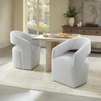 Upholstered Dining Chairs with Casters, No Assembly Modern Barrel Armchair with Rollers for Dining Room, Bedroom, Living Room, Reading Room, Home Office, Set of 1, Light Grey