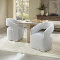 Upholstered Dining Chairs with Casters, No Assembly Modern Barrel Armchair with Rollers for Dining Room, Bedroom, Living Room, Reading Room, Home Office, Set of 2, Light Grey