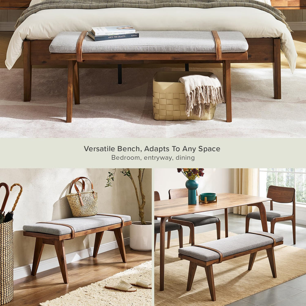 mopio Ted Mid-Century Modern End of Bed Wood Bench, Entryway Shoe Bench with ...