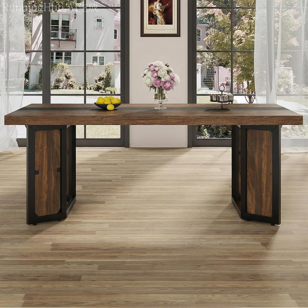 Industrial Dining Table for 6-8 People, 71" Large Long Wooden Kitchen Ta...