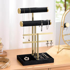 Bracelet Holder Jewelry Organizer Display - 3 Tier T Bar Velvet Stand, Black Jewelry Storage for Bracelet, Necklaces, Earrings, Rings, Watches