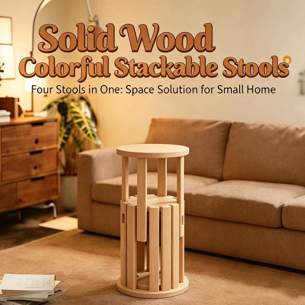 Stackable Stools Set of 4,Round Wood Stool Side Table/18 H Stackable End Tabl...