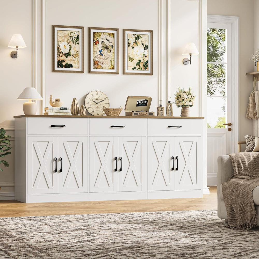 HOSTACK 71"W Farmhouse Kitchen Sideboard Buffet Cabinet with Storage, White